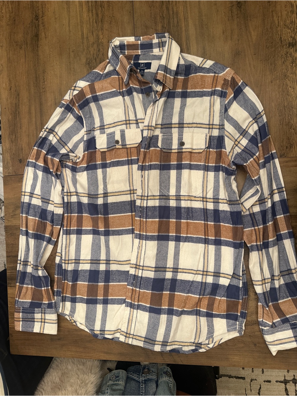 George Blue, Brown & Cream Plaid Button-Down Shirt